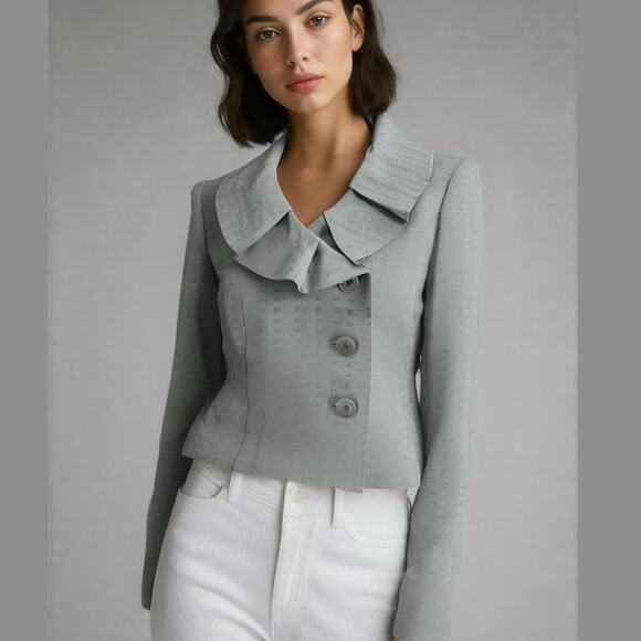 Evan Picone Gray Textured Round Pleated Collar Formal Evening Jacket Blazer 4 - Picture 1 of 12